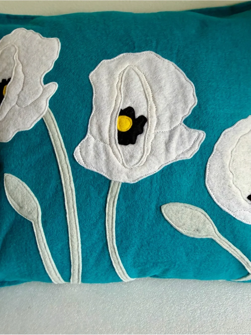 Sandor Hungary Retired NOS Pillow Cover Teal White Floral Wool 18x13